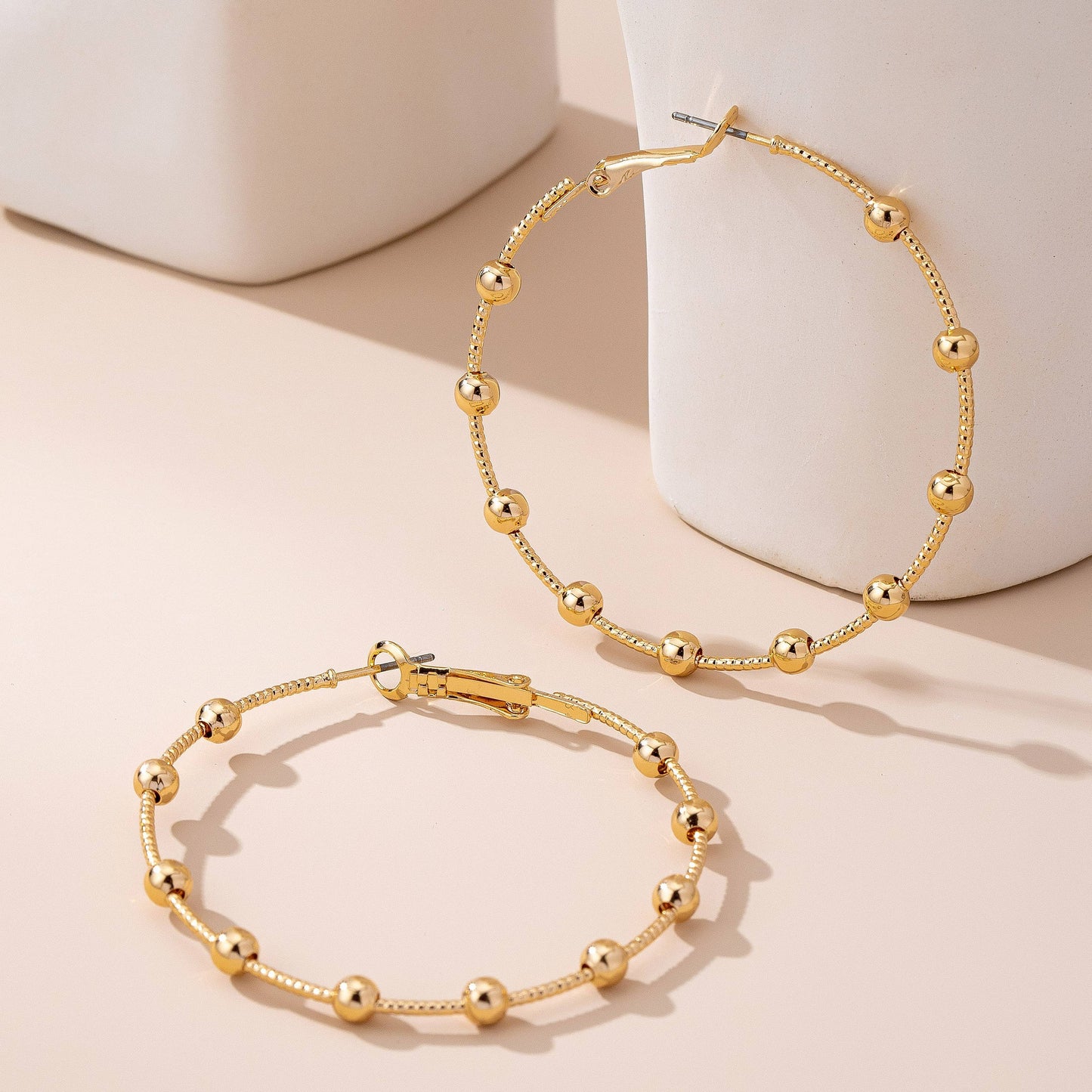 Classic Gold Ball Beaded Hoop Earrings