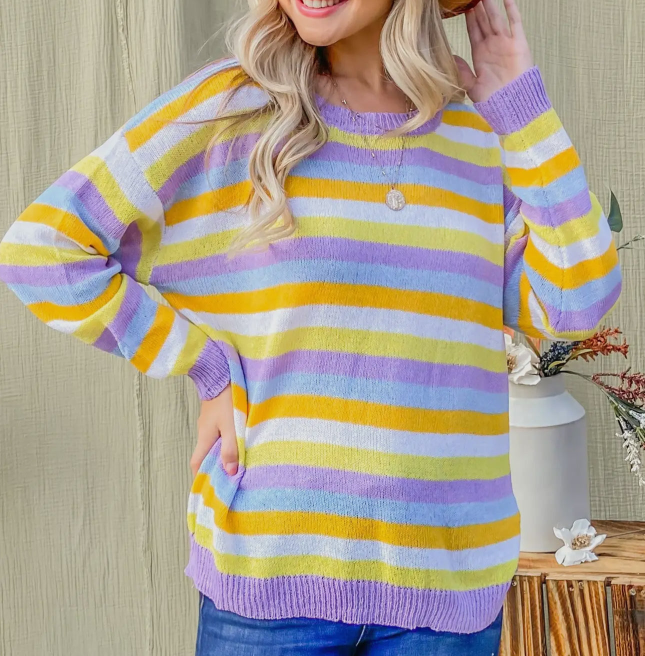 Violet Stripe Spring Sweater