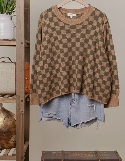 Olive Checkered Sweater