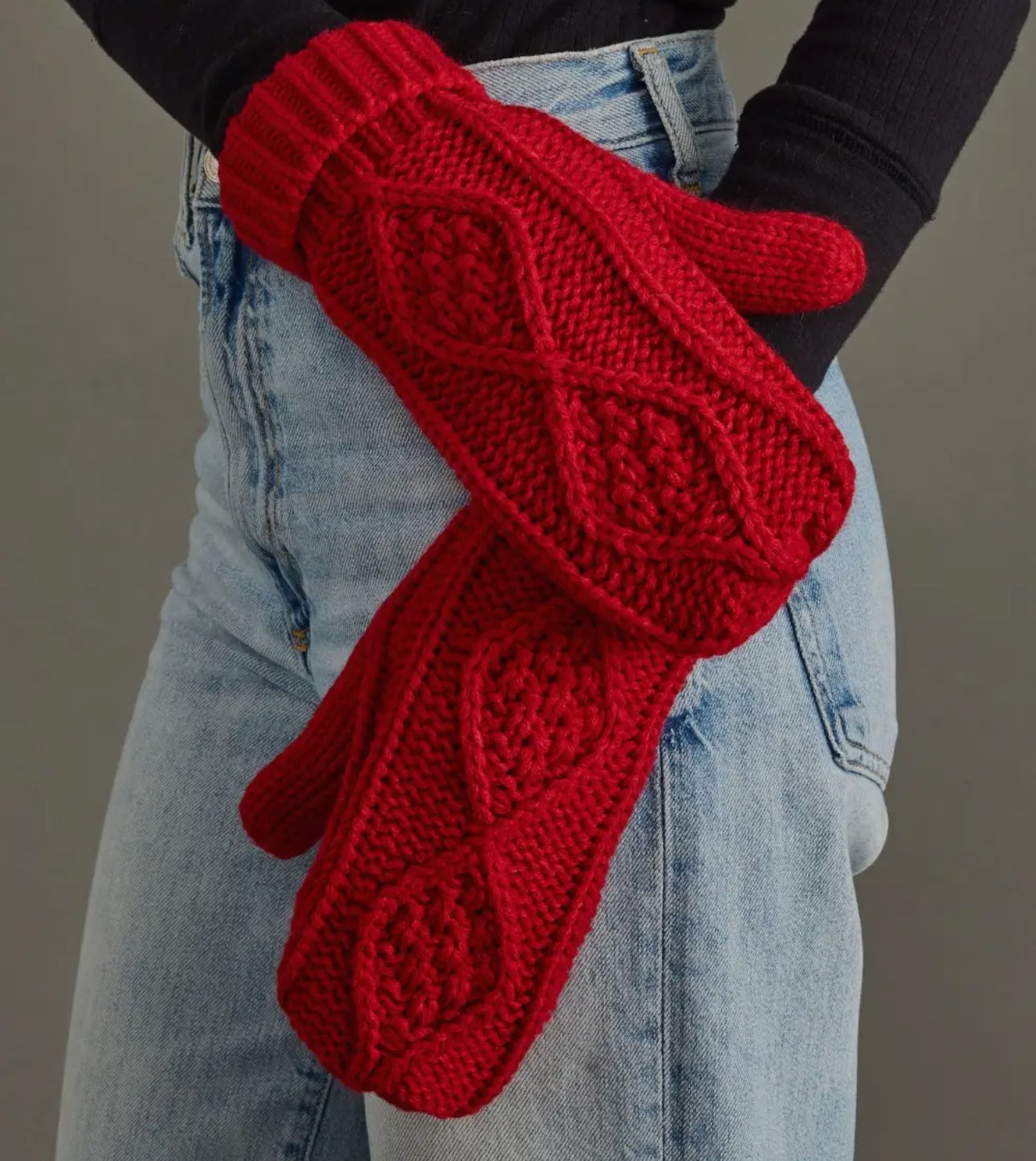 Red Cable Knit Mittens
