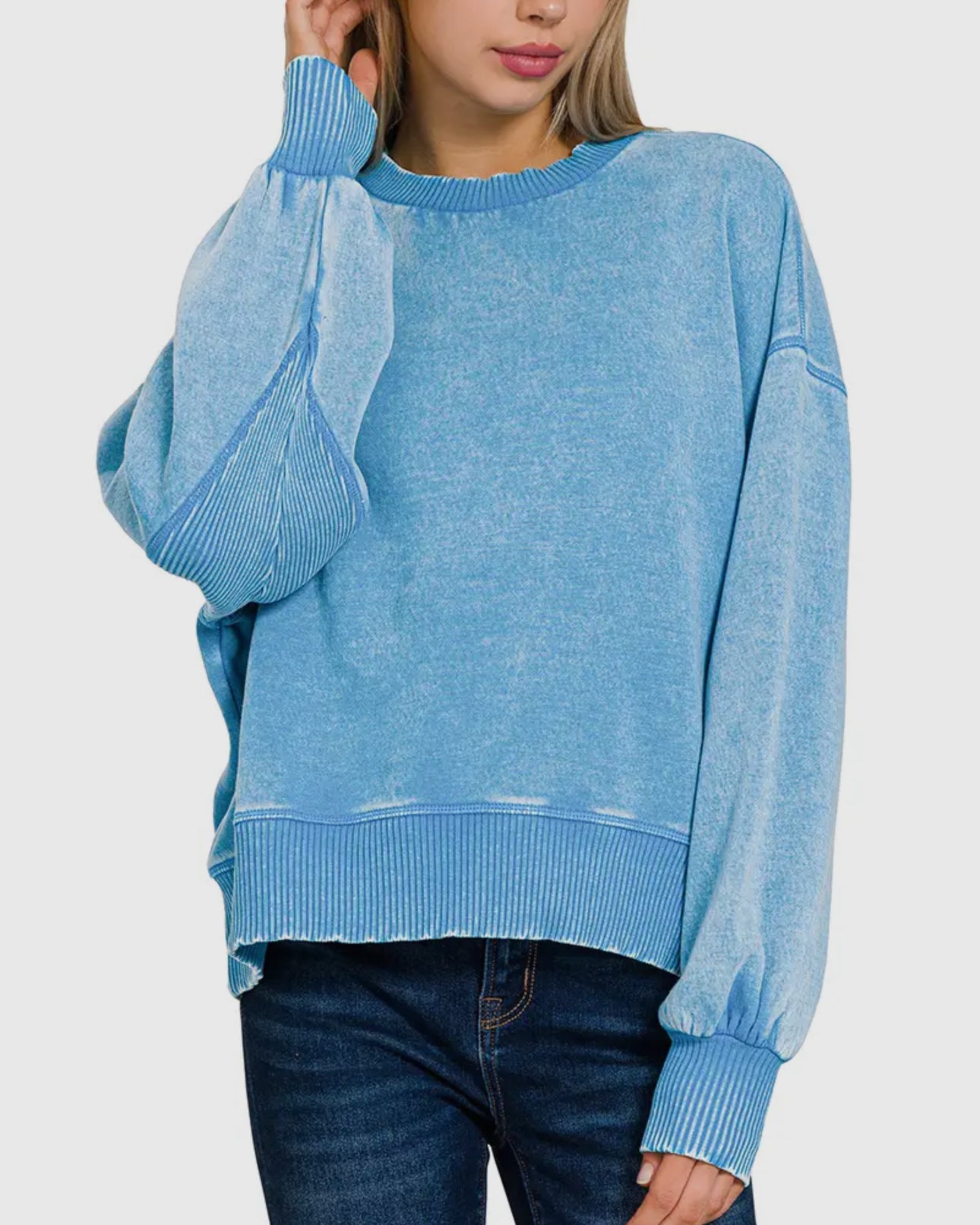 Deep Sky Acid Wash Fleece Pullover Sweater