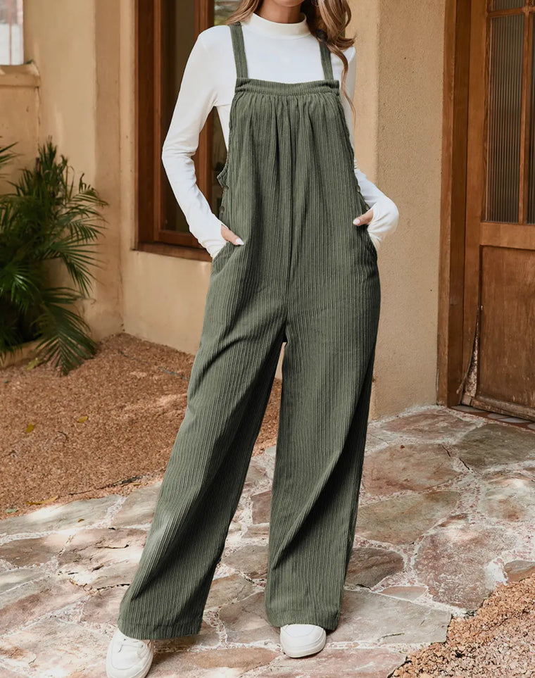 Olive Corduroy Overalls with Pockets