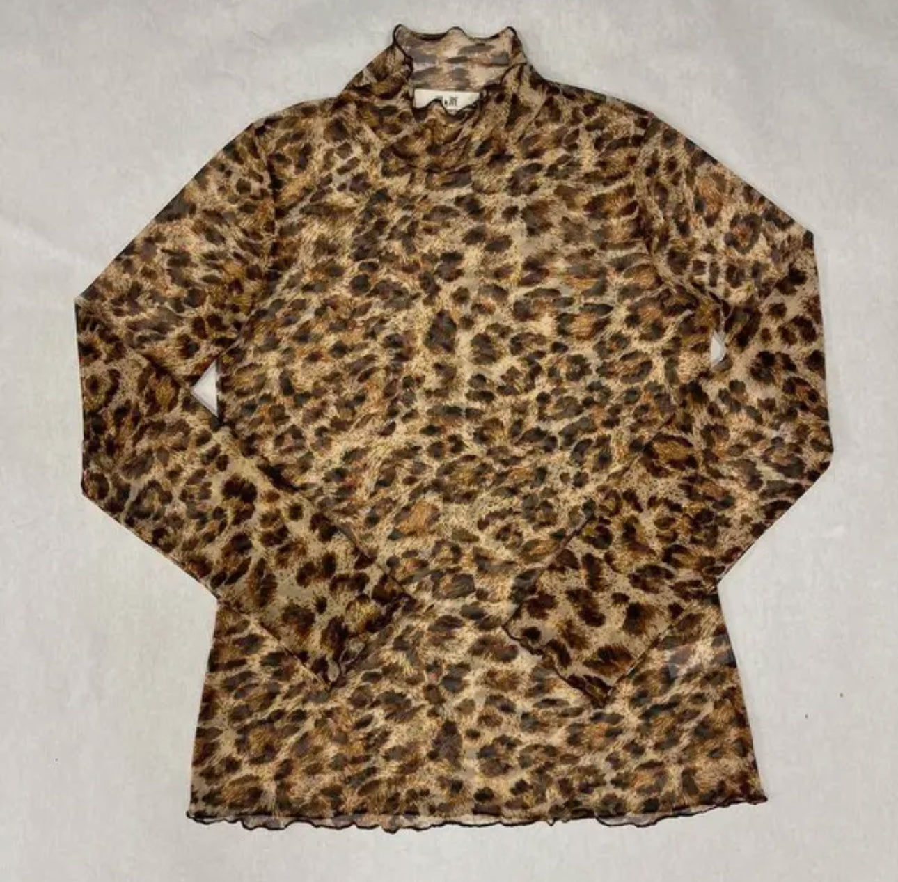 Animal Print Mesh Mock Neck Top