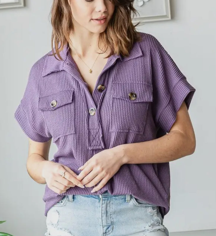 Purple Short-Sleeved Loose Fit Top