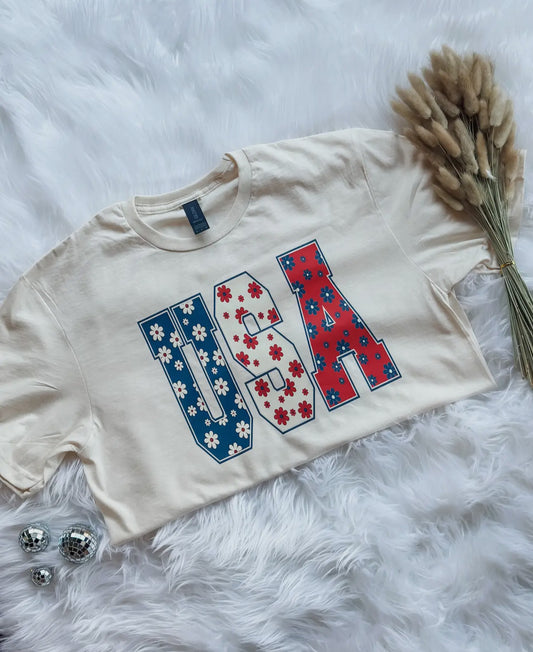 USA Floral Tee