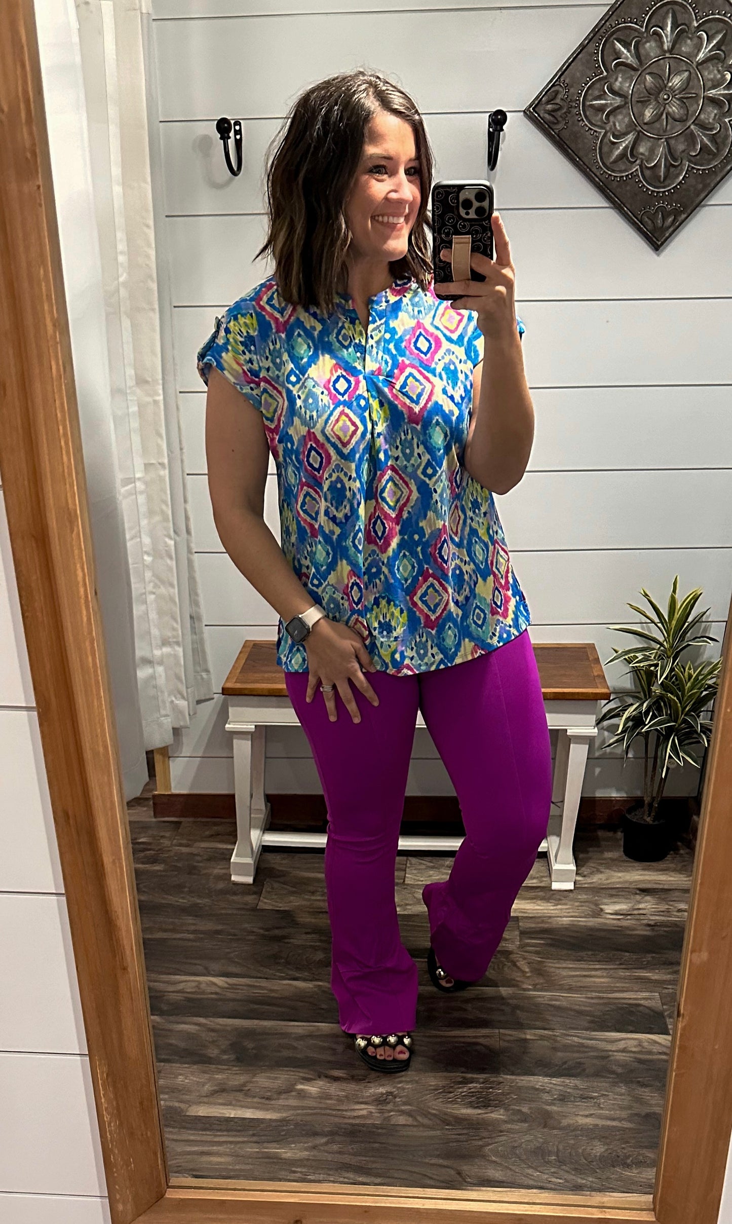 Magenta Flare Pull On Pants