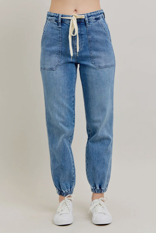 High Waisted Denim Joggers