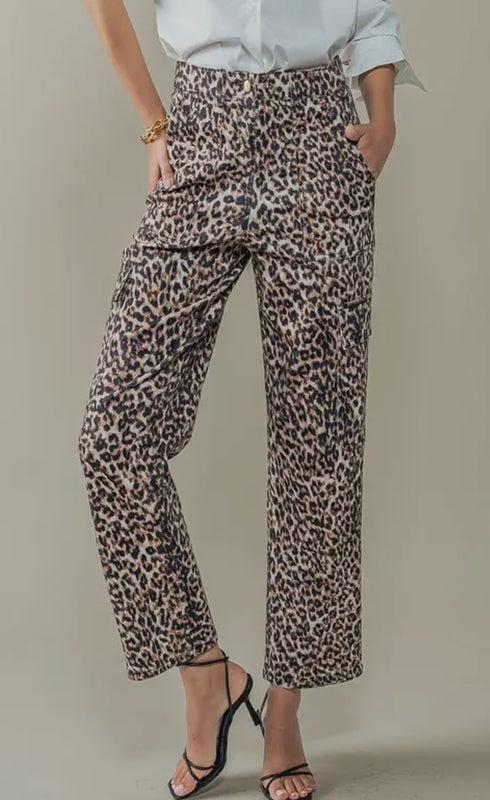 Leopard Print Cropped Cargo Pants