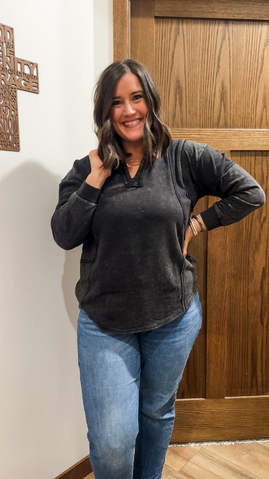 Black Mineral Washed Oversized French Terry Pullover