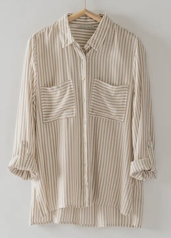 Taupe Relaxed Fit Button Down Shirt