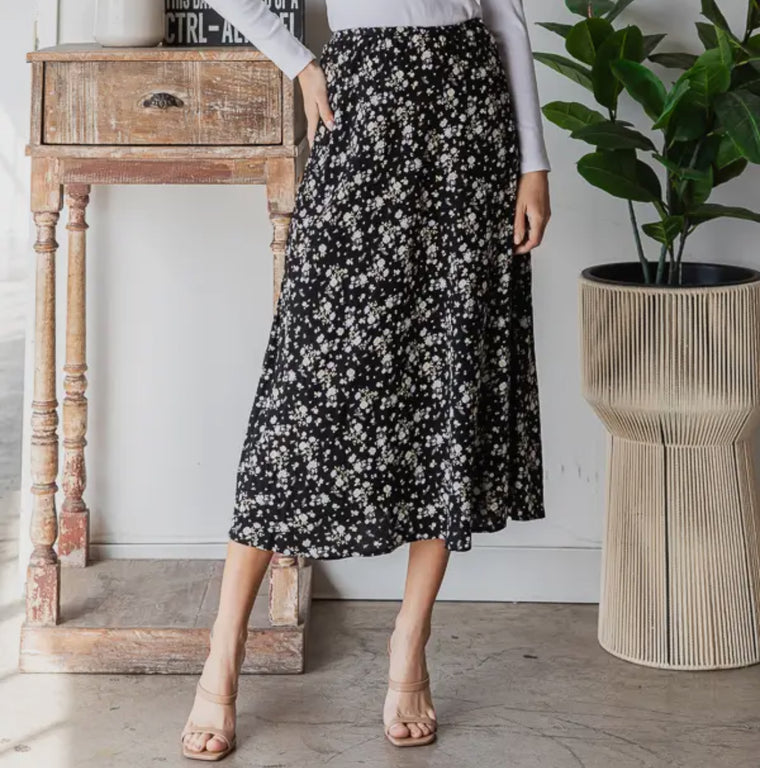 Classic Black Floral Skirt