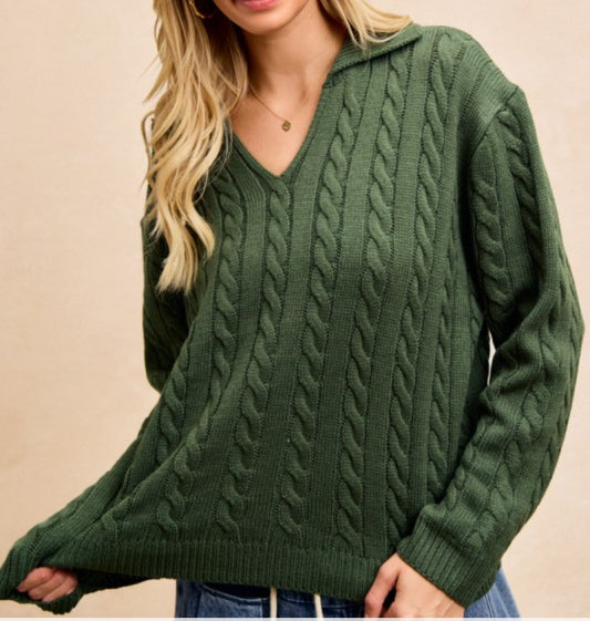 Dark Olive Collared Knit Sweater