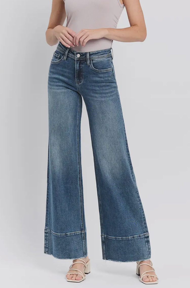 High Rise A Line Wide Leg Jeans