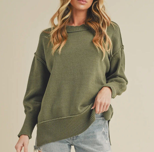 Olive Exposed Seam Sweater