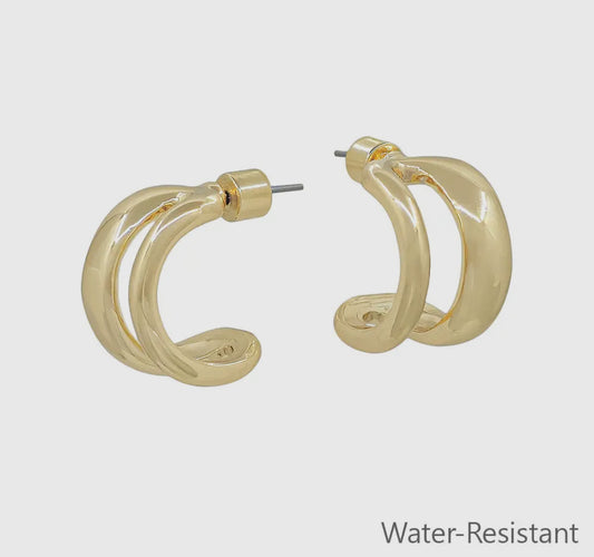 Gold Open Double Layered Huggie Hoop Earring