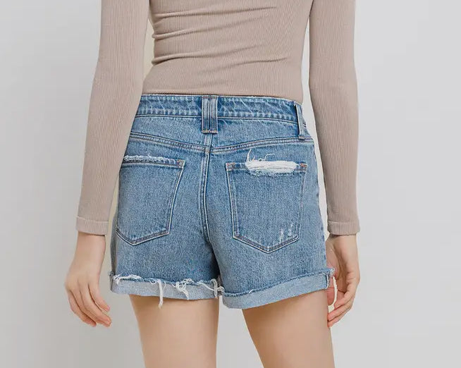High Rise Cuffed Denim Shorts