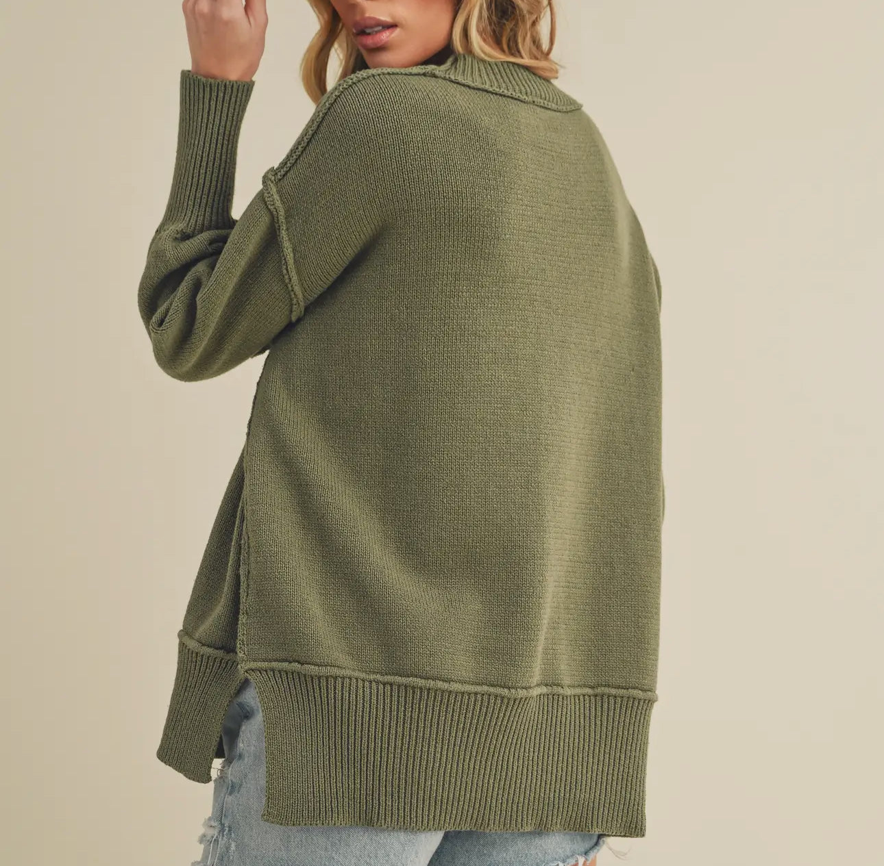 Olive Exposed Seam Sweater
