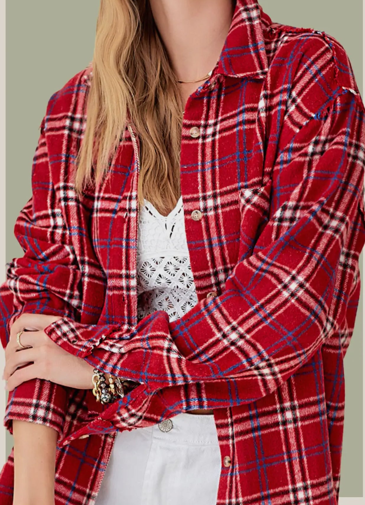 Red Mineral Wash Soft Button Down Top