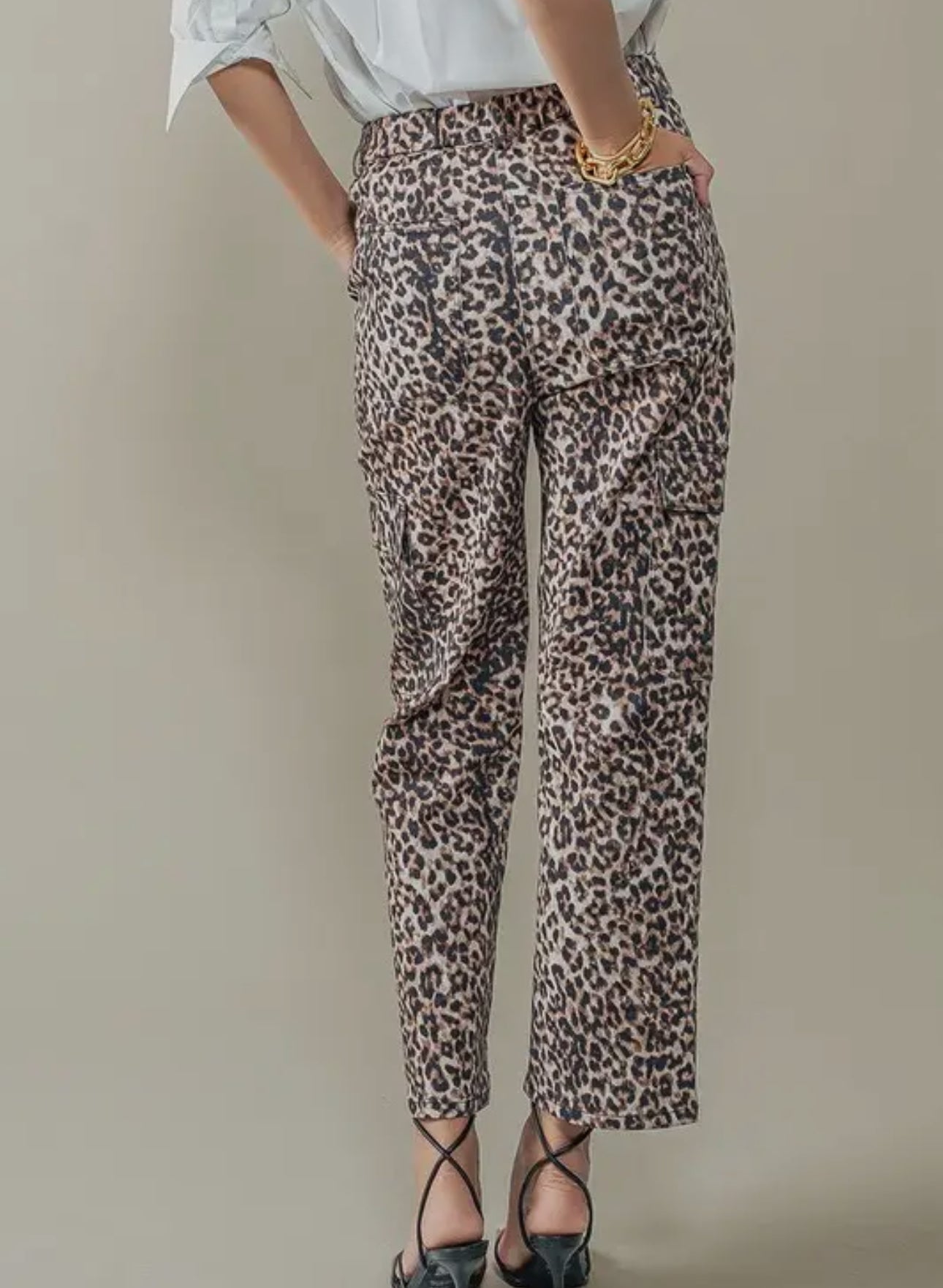 Leopard Print Cropped Cargo Pants