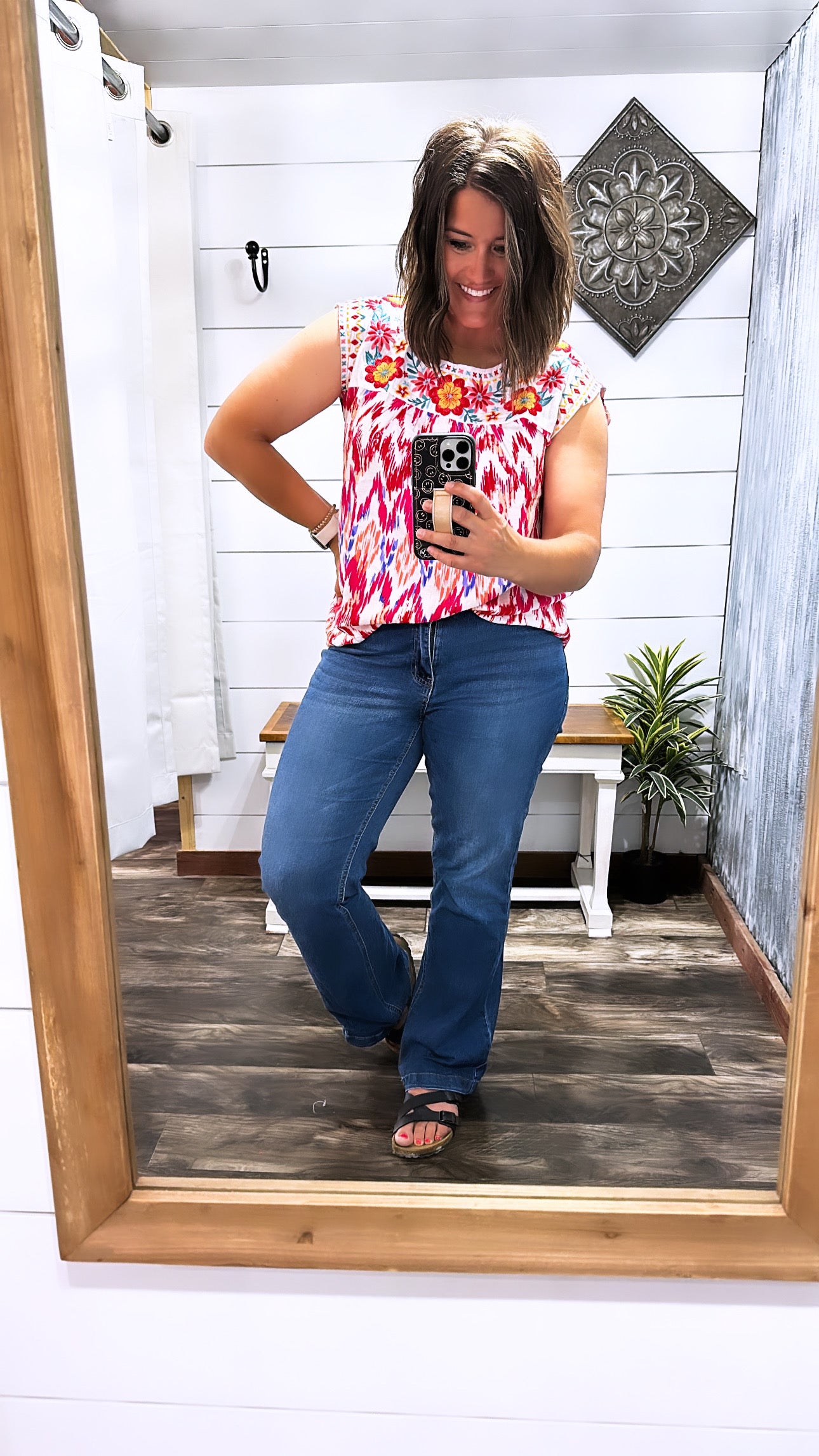 Aztec Printed Blouse with Contrasted Yoke