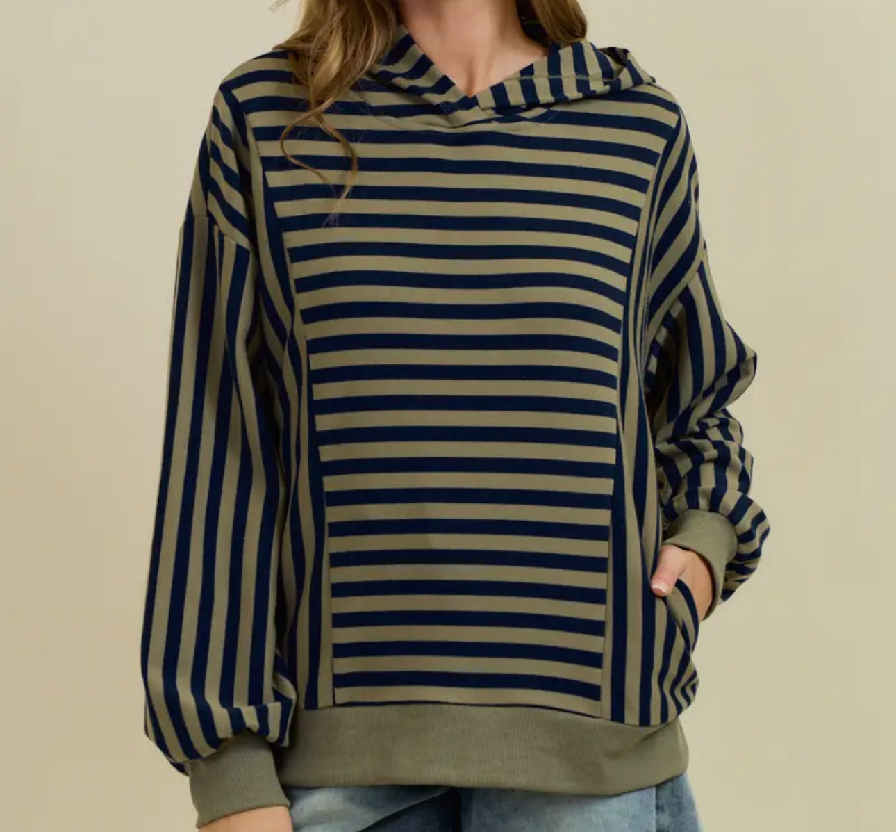 Olive & Navy Striped Hoodie