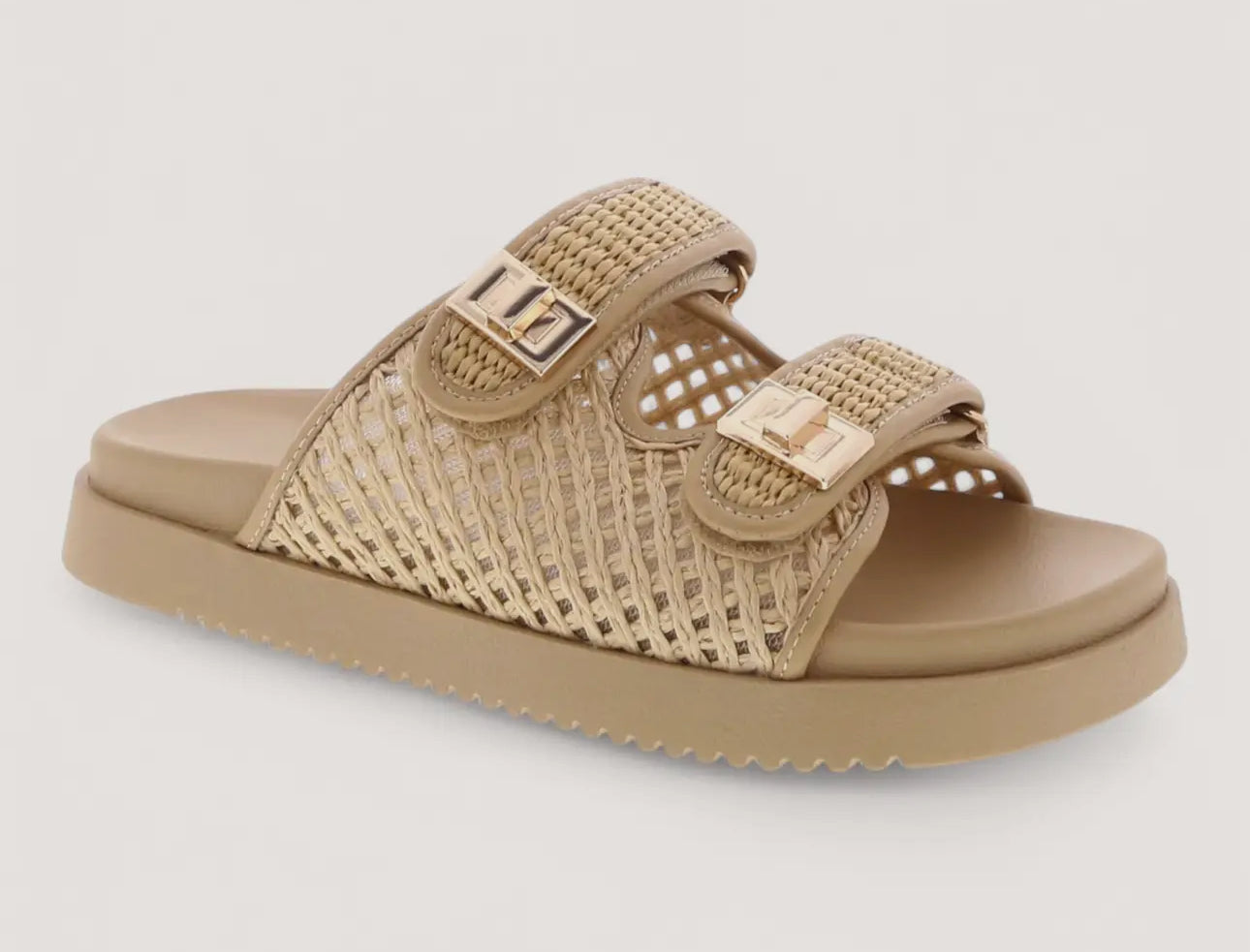 Beige Raffia Semi Platform Sandals
