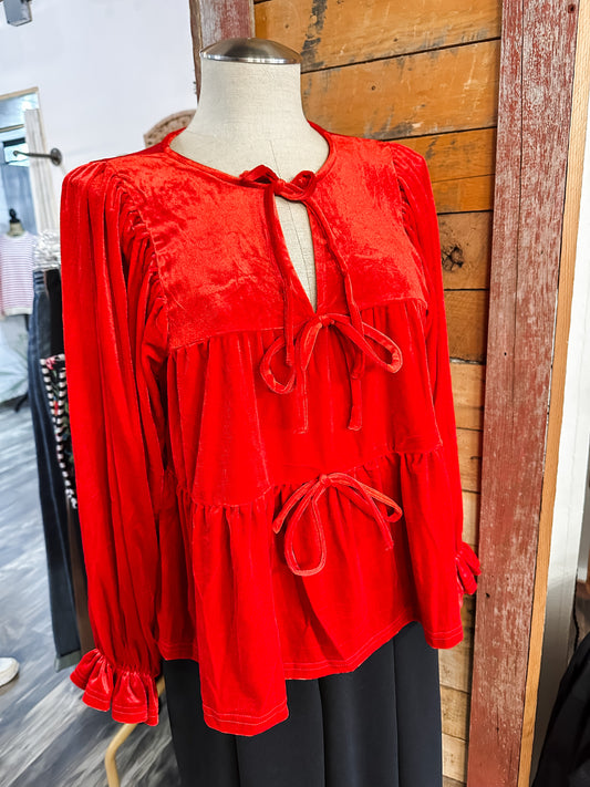 Red Velvet Bow Tied Top