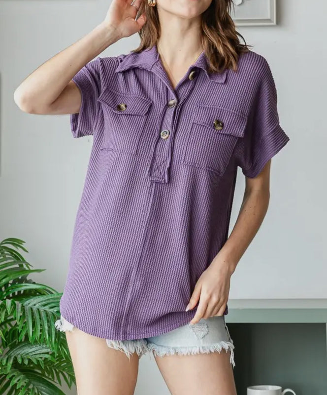 Purple Short-Sleeved Loose Fit Top