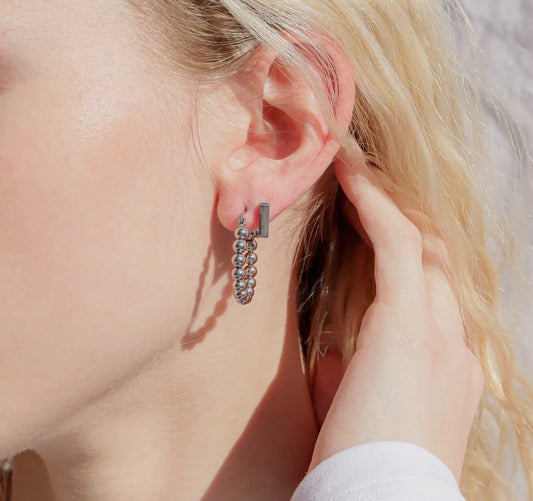 Steel Circle Ball Hoop Earrings