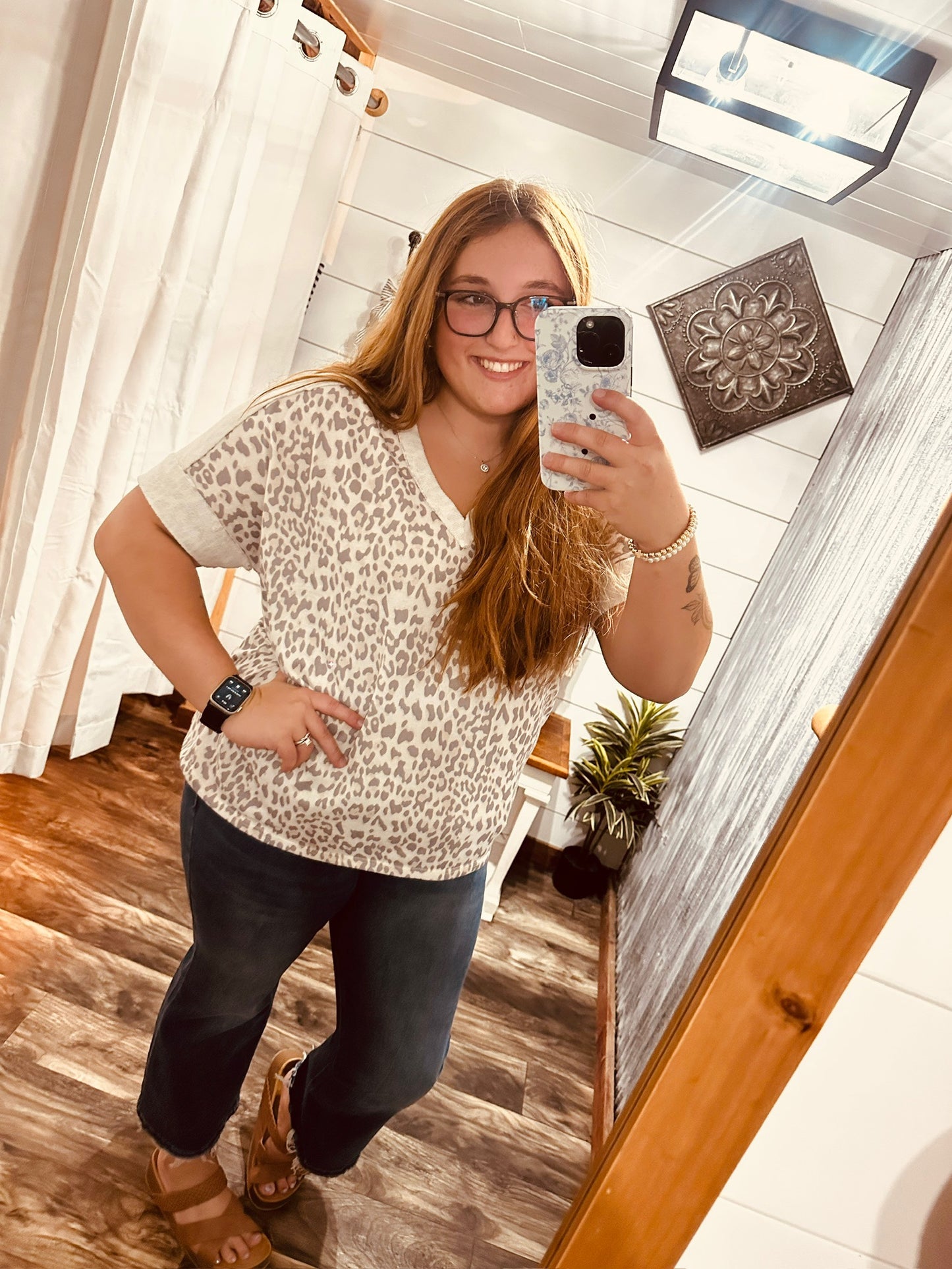 Mineral Washed Cream Leopard Top