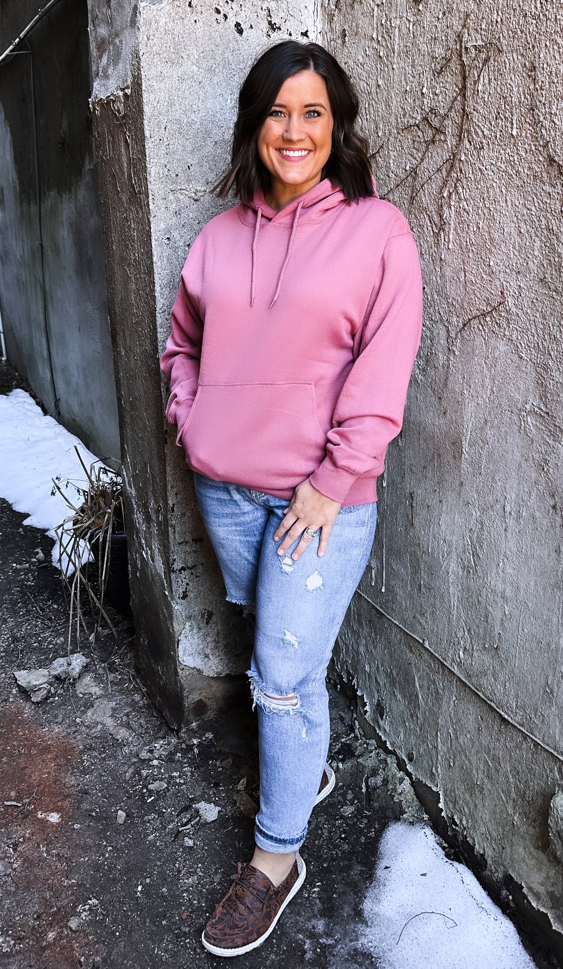 Mauve Relaxed Fit Fleece Hoodie