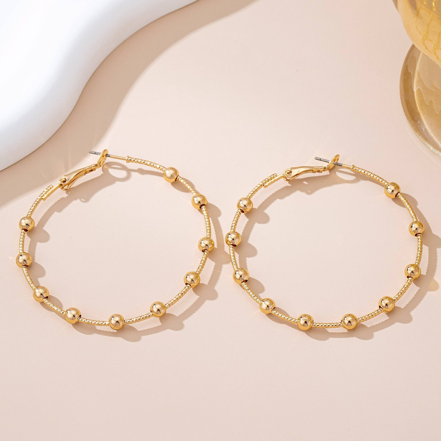 Classic Gold Ball Beaded Hoop Earrings