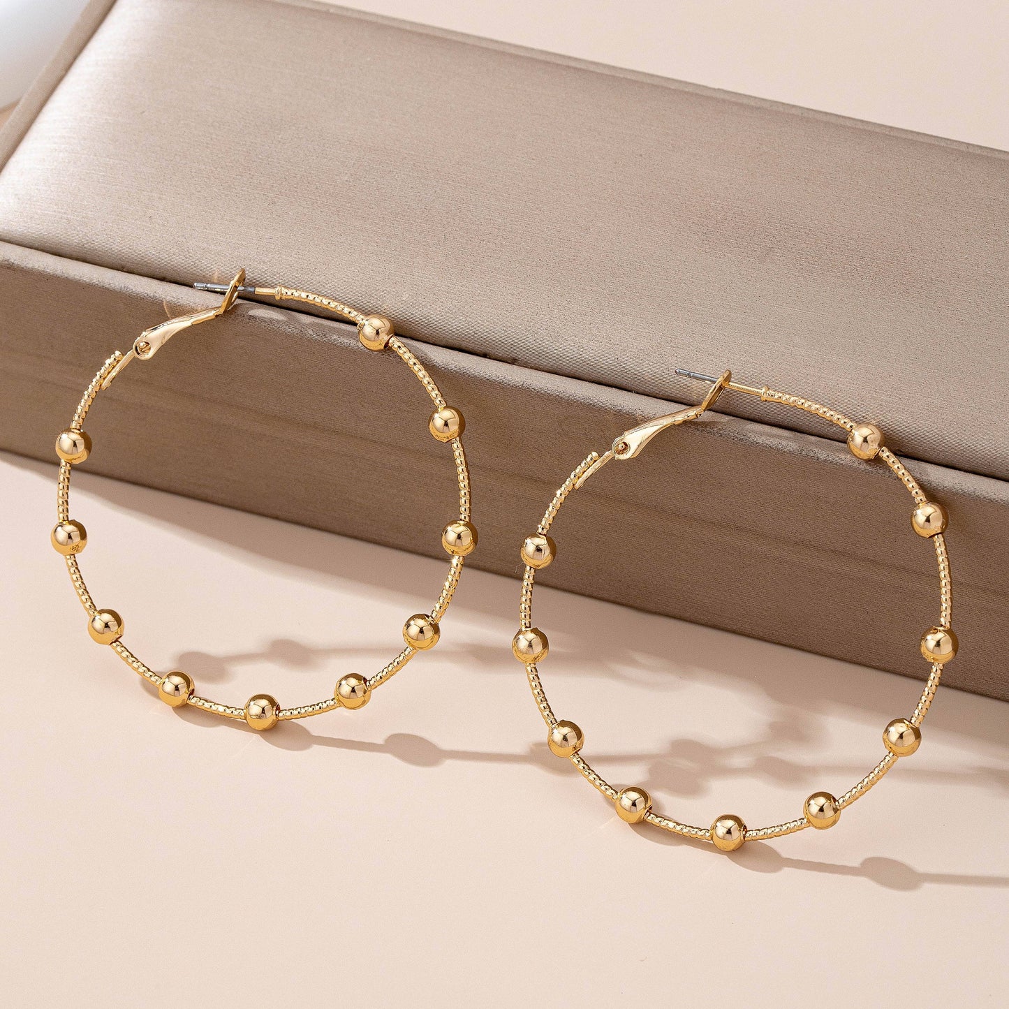Classic Gold Ball Beaded Hoop Earrings