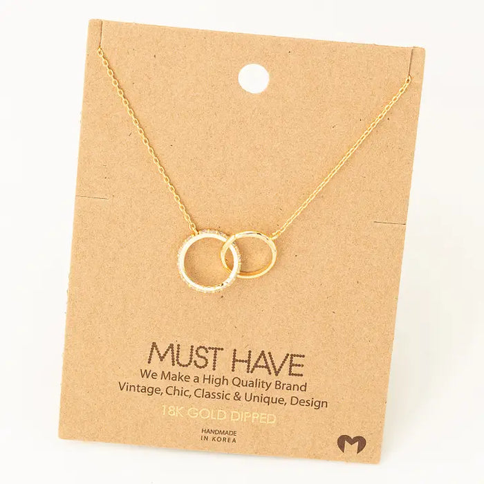 Pave Circle Link Charm Necklace