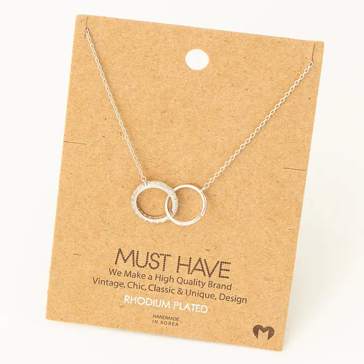 Pave Circle Link Charm Necklace