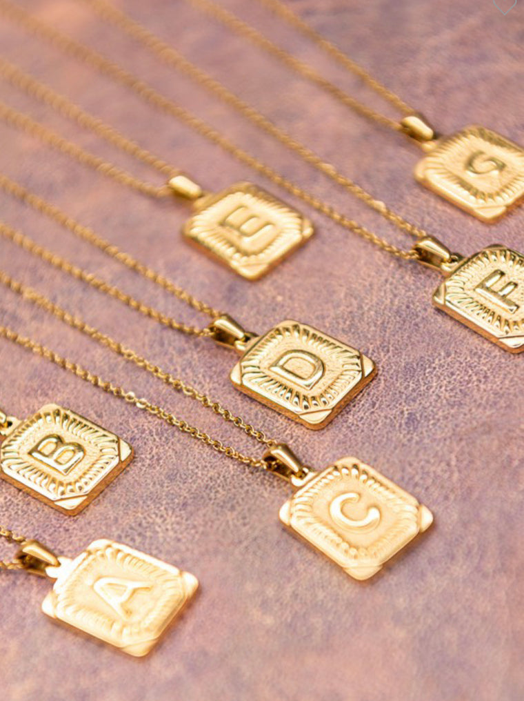 Gold Pendant Initial Necklace